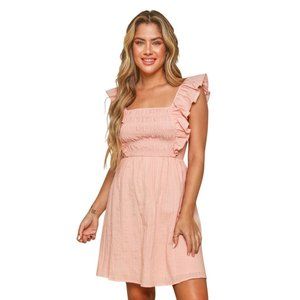 Peach Love California Sleeveless Coral Smocked Mini Dress ID34186-CORAL